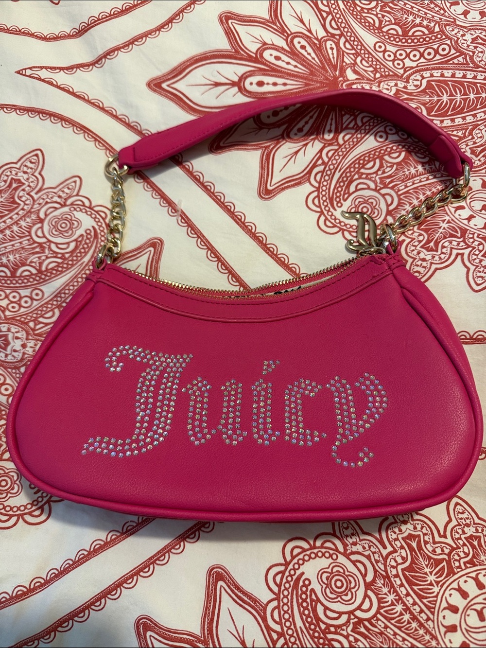 Juicy Couture Bright Pink Crystal 'Juicy' Logo Shoulder Bag